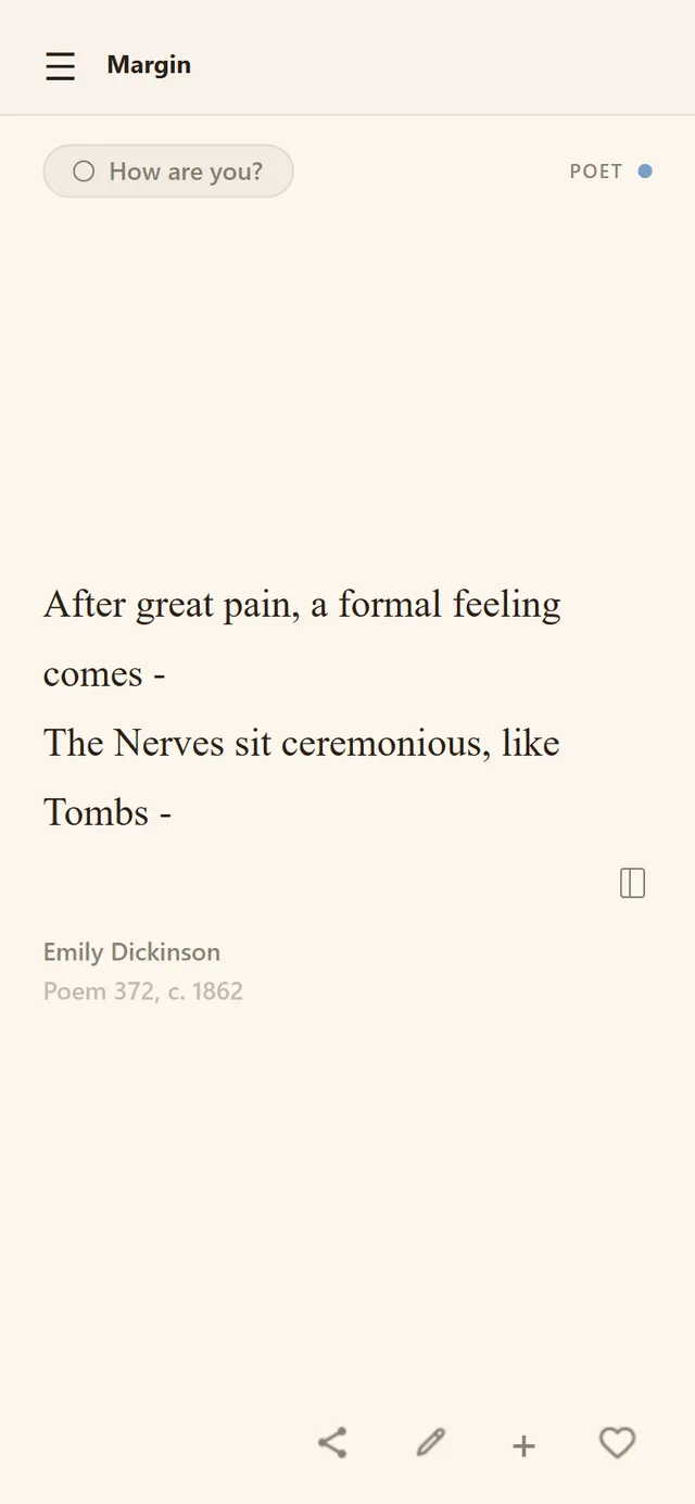 One piece at a time: real poems and letters, each properly sourced and dated.
